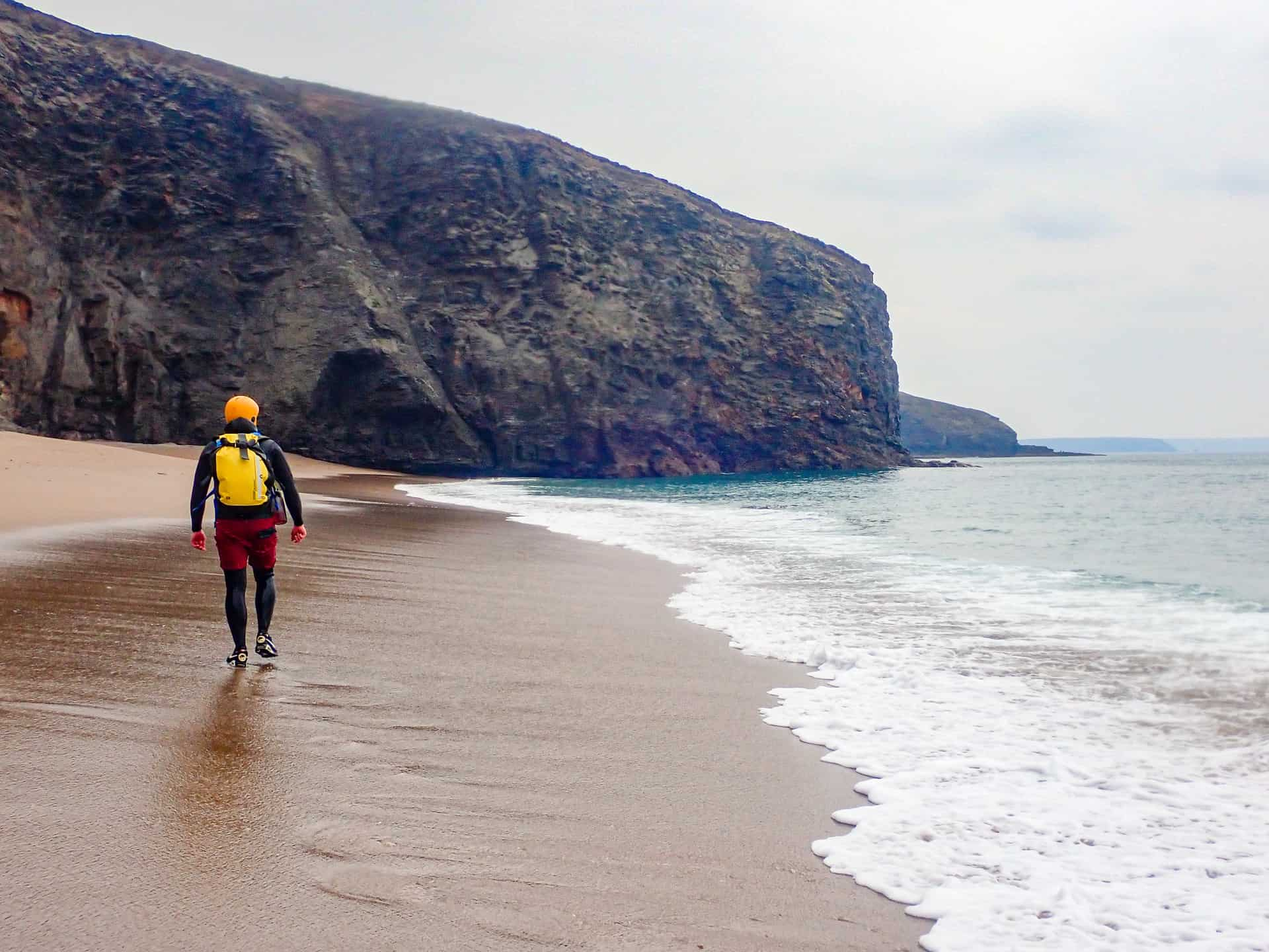 Traversing a Hidden Beach near Porthleven whilst Coasteering in Cornwall