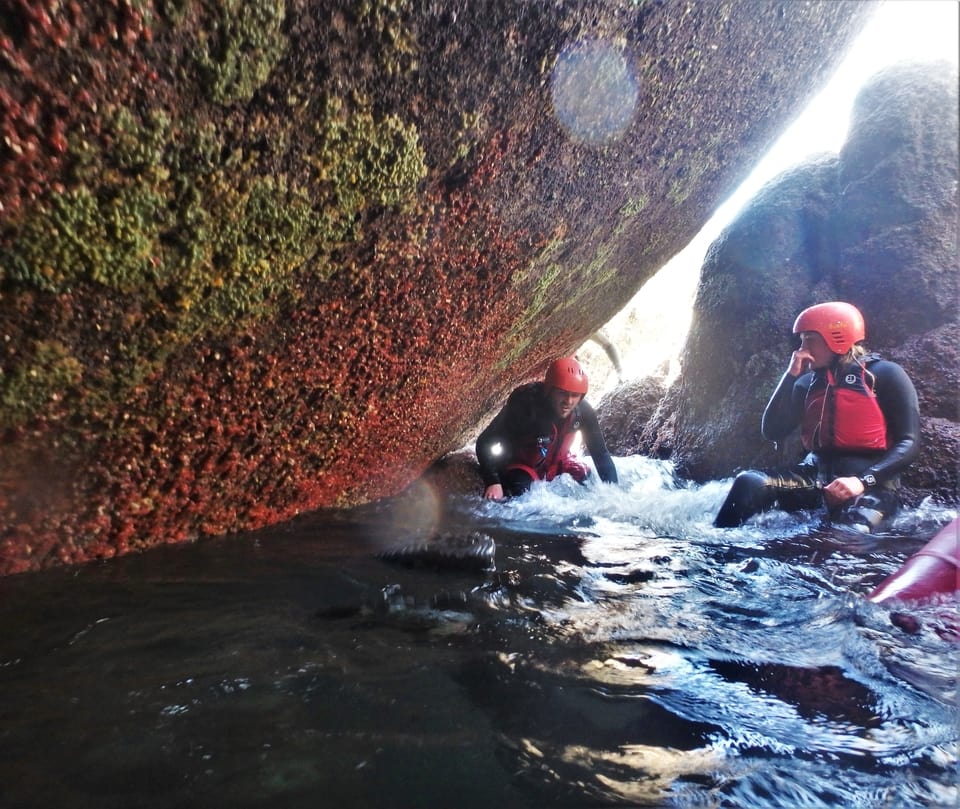 Cave full of brightly coloured sponges on the Isles of Scilly