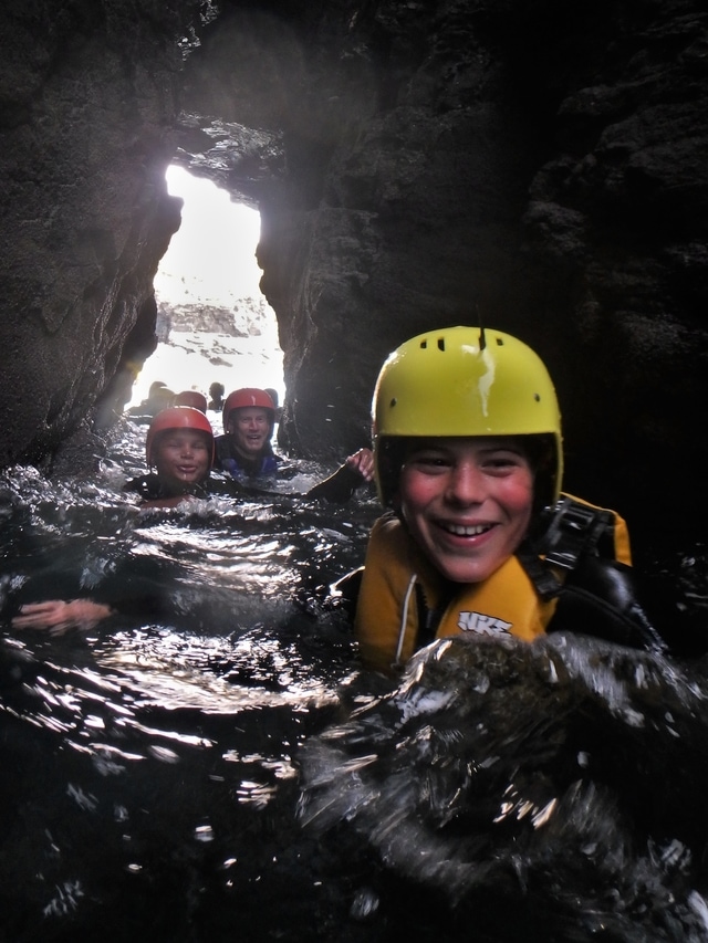 Coasteering at Praa Sands, Cornwall. Perfect coasteering for children and families