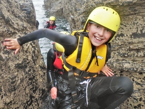 Coasteering for children and families in Cornwall at Praa Sands with Kernow Coasteering