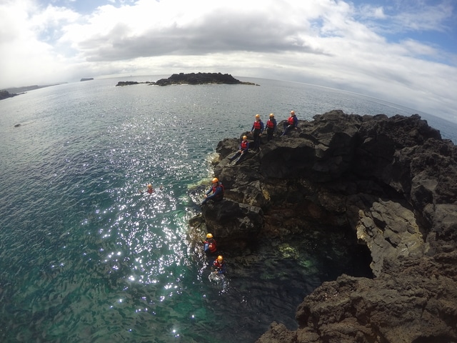 Group coasteering on Sao Miguel, Azores.