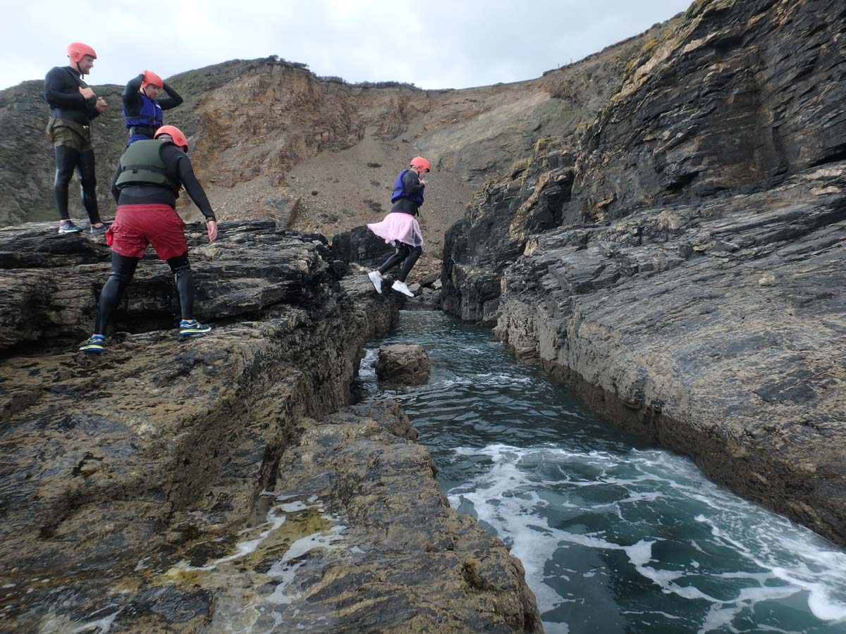 Stag Do Coasteering in Cornwall wearing a Tutu