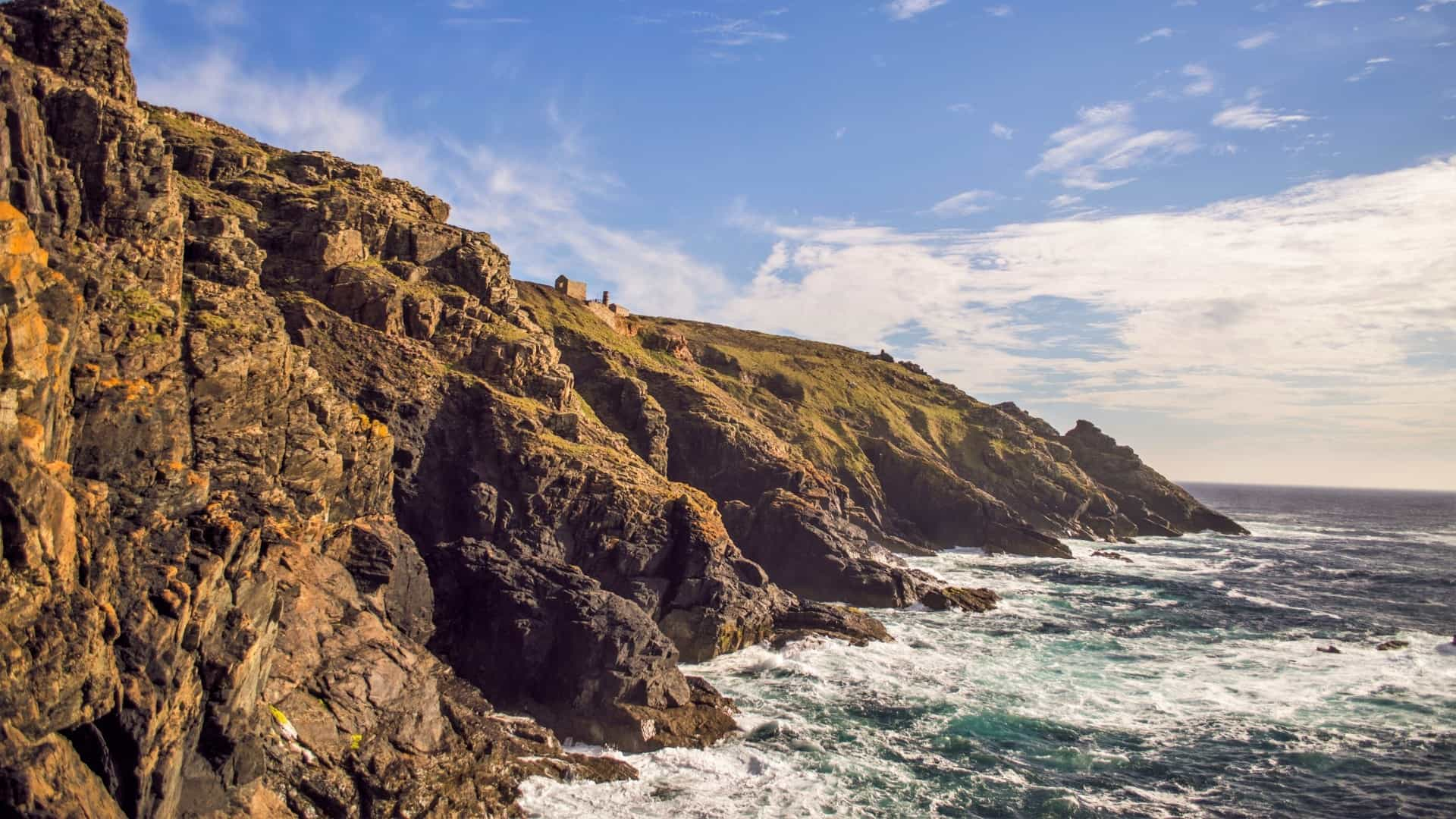 Dark, killas slate cliffs from Cape Cornwall to Pendeen contrast with the golden granite of west Cornwall.