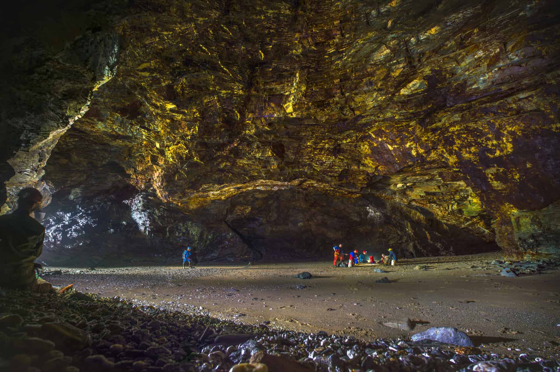 Exploring a Sea Cave Mine, a uniquely Cornish phenomenon, with Kernow Coasteering and Cornwall Underground Adventures. Phot by B
