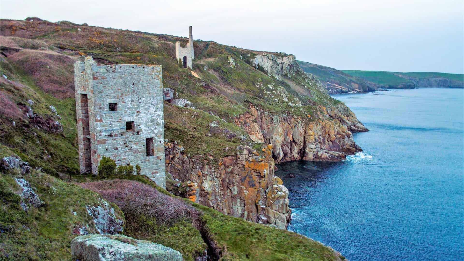 Wheal Trewavas Cliff Mine, looking towards Porthleven.