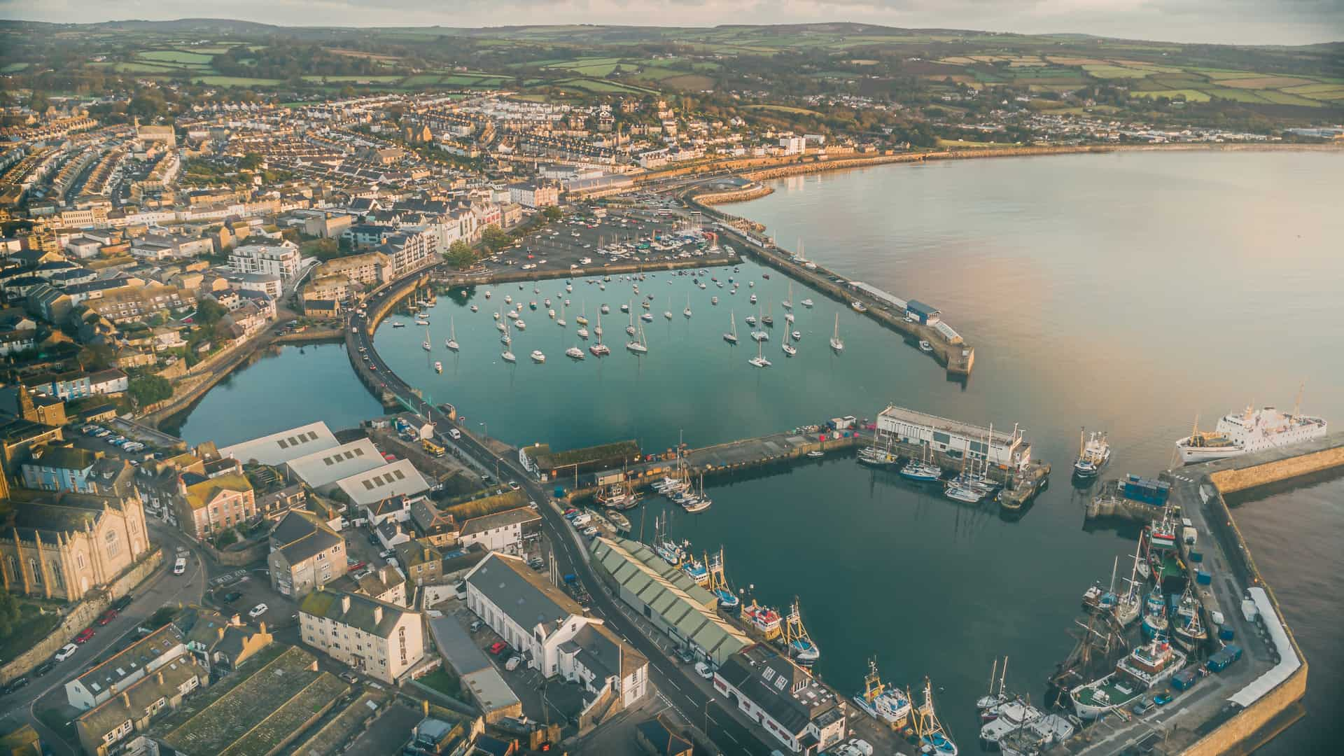 Penzance Harbour Sunrise shot from a drone by Matt Georg Kernow Coasteering