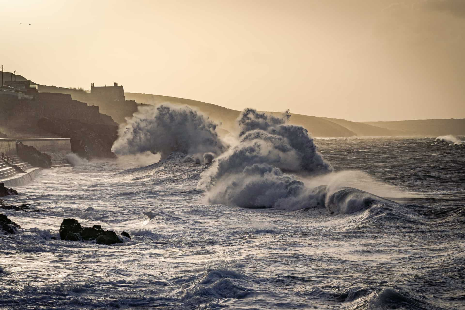 Huge waves crash on to Loe Bar Beach Porthleven during Storm Fanklin, Feb 2022. Photo by Matt George