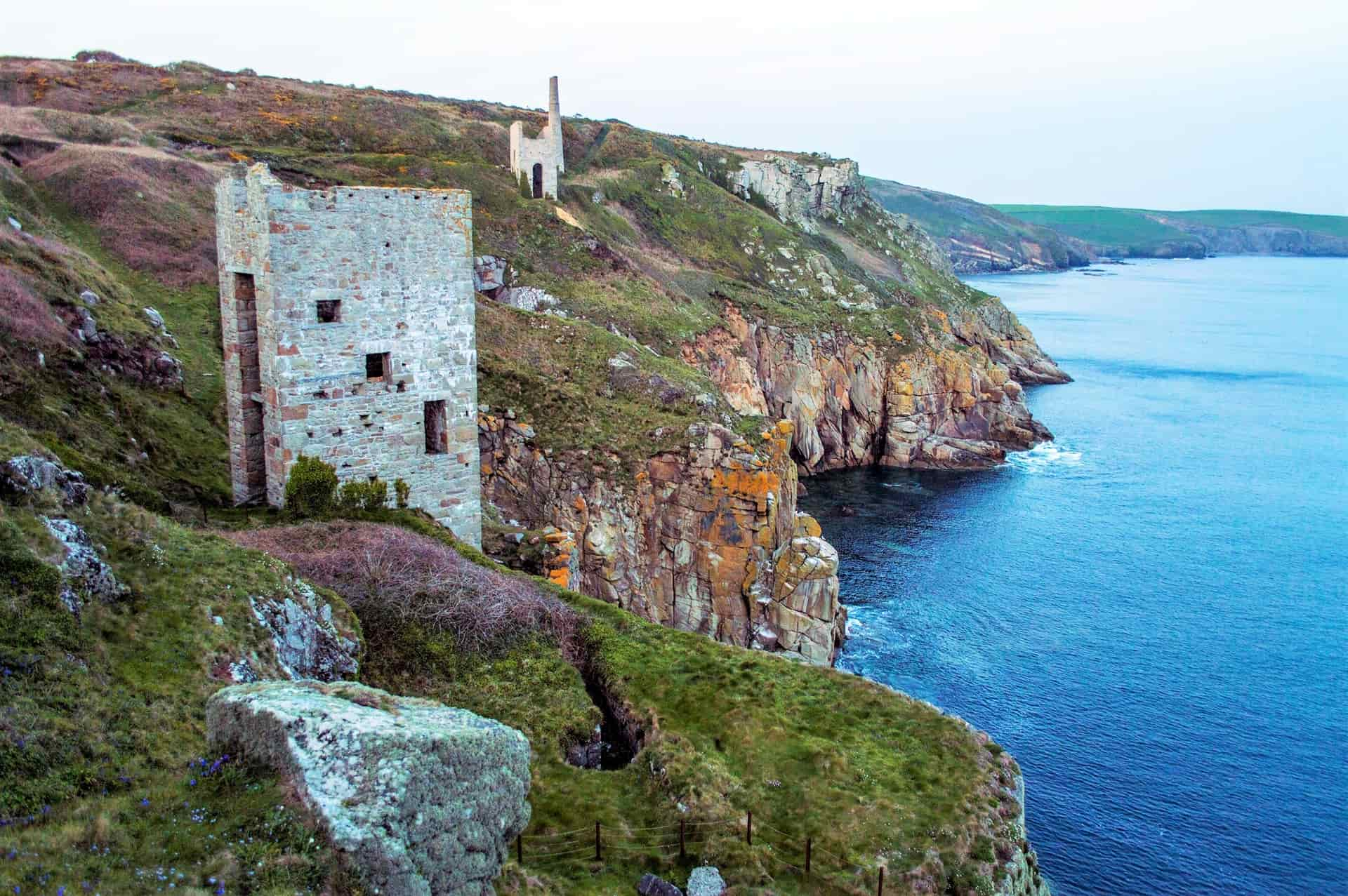 Wheal Trewavas Engine Houses on the coast path between Praa Sands and Porthleven, on a walk with Kernow Coasteering