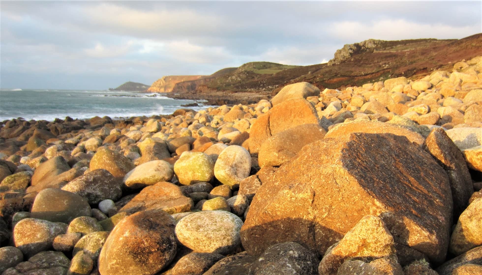 Boulder beach between Porth Nanven and Sennen in West Cornwall