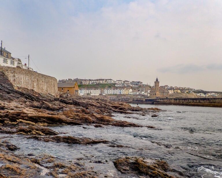 View into Porthleven Harbour after coasteering along Cornwall's coastline