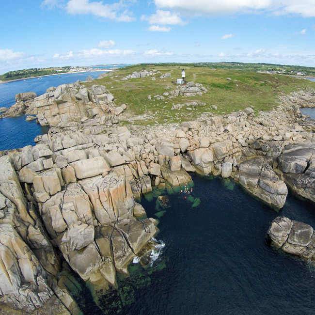 Aerial view of Peninnis Head, St. Mary's, with Bryher and Tresco in the background, Isles of Scilly